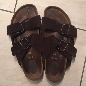Dark brown suede Birkenstocks